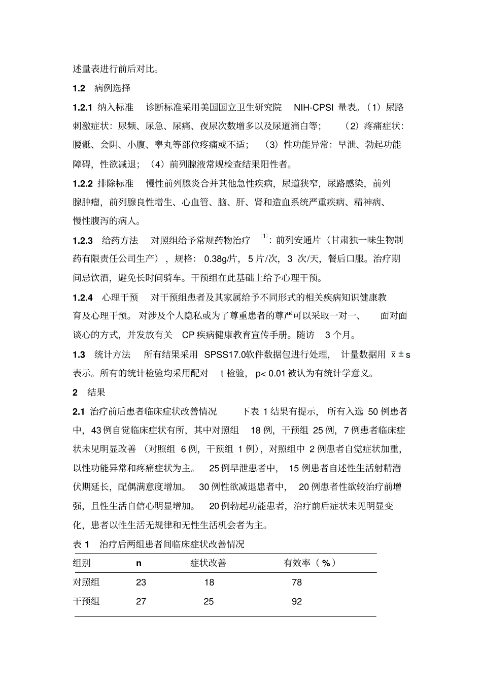 慢性非细菌性前列腺炎患者临床症状与抑郁焦虑心理干预疗效_第3页