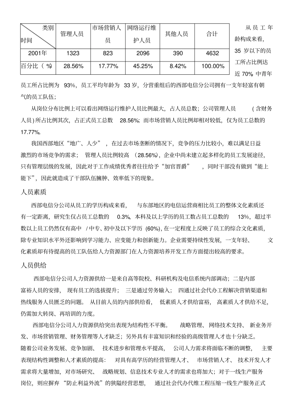 我国西部电信公司人力资源管理与开发案例分析_第3页