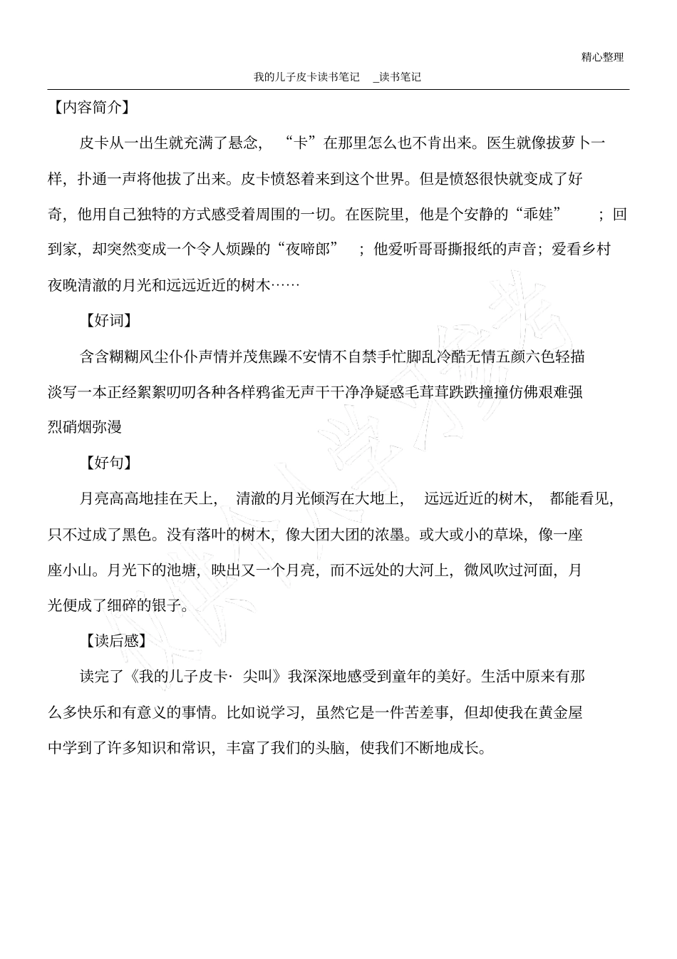 我的儿子皮卡读书笔记_读书笔记_第1页