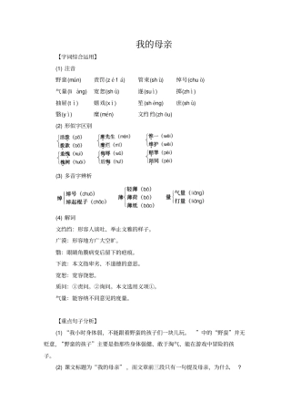 我的母亲知识点