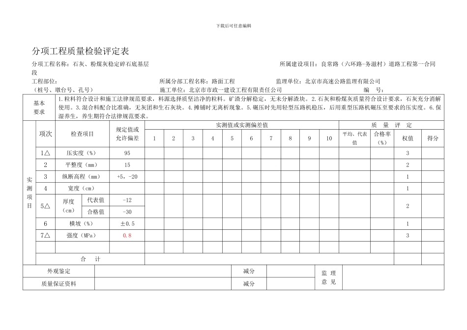二灰碎石底基层分项工程质量检验评定表-1_第1页