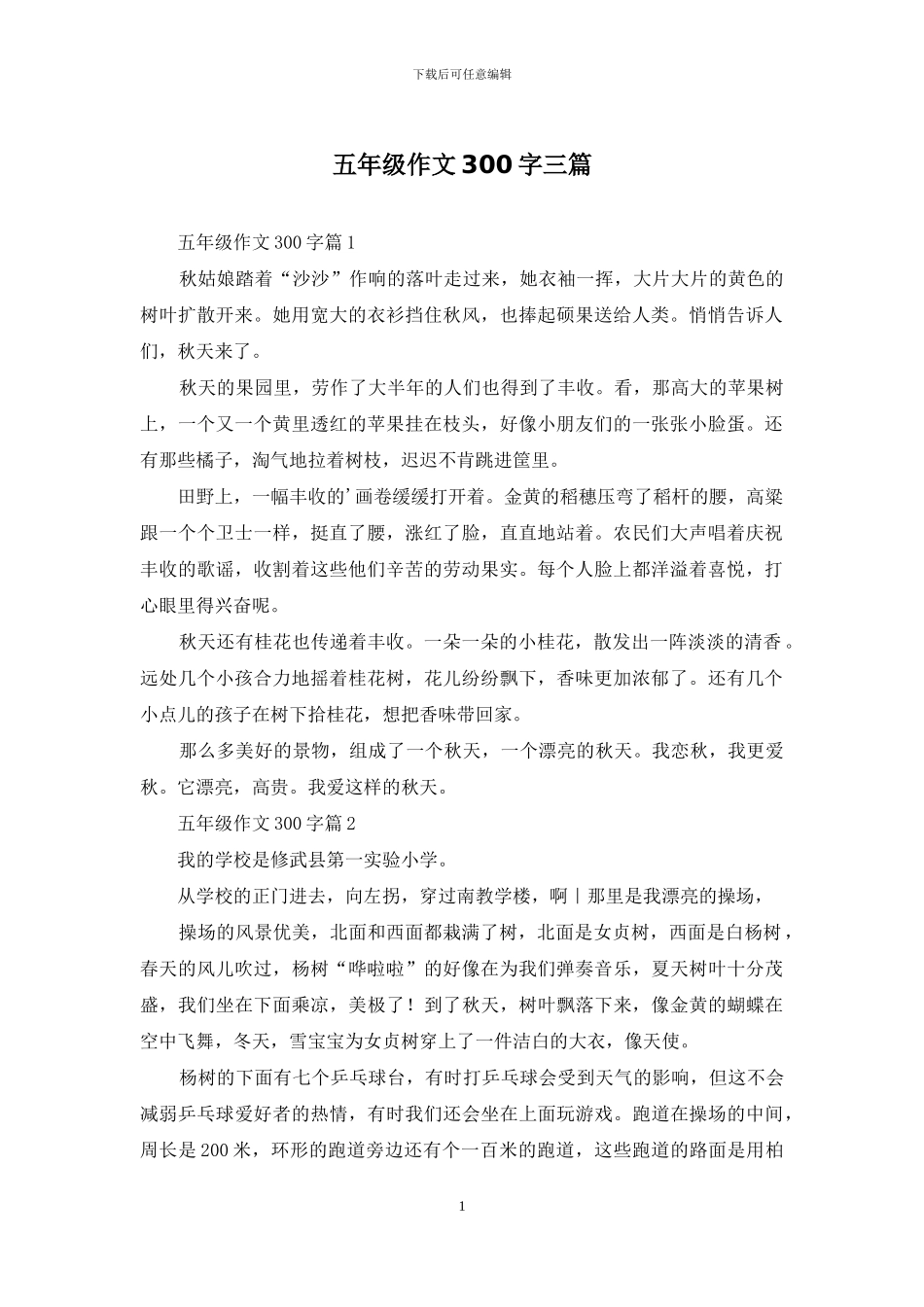 五年级作文300字三篇_第1页