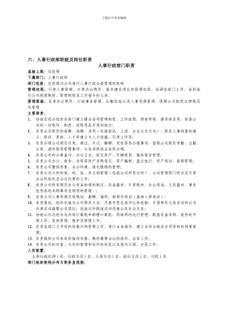 人事行政部职能及岗位职责