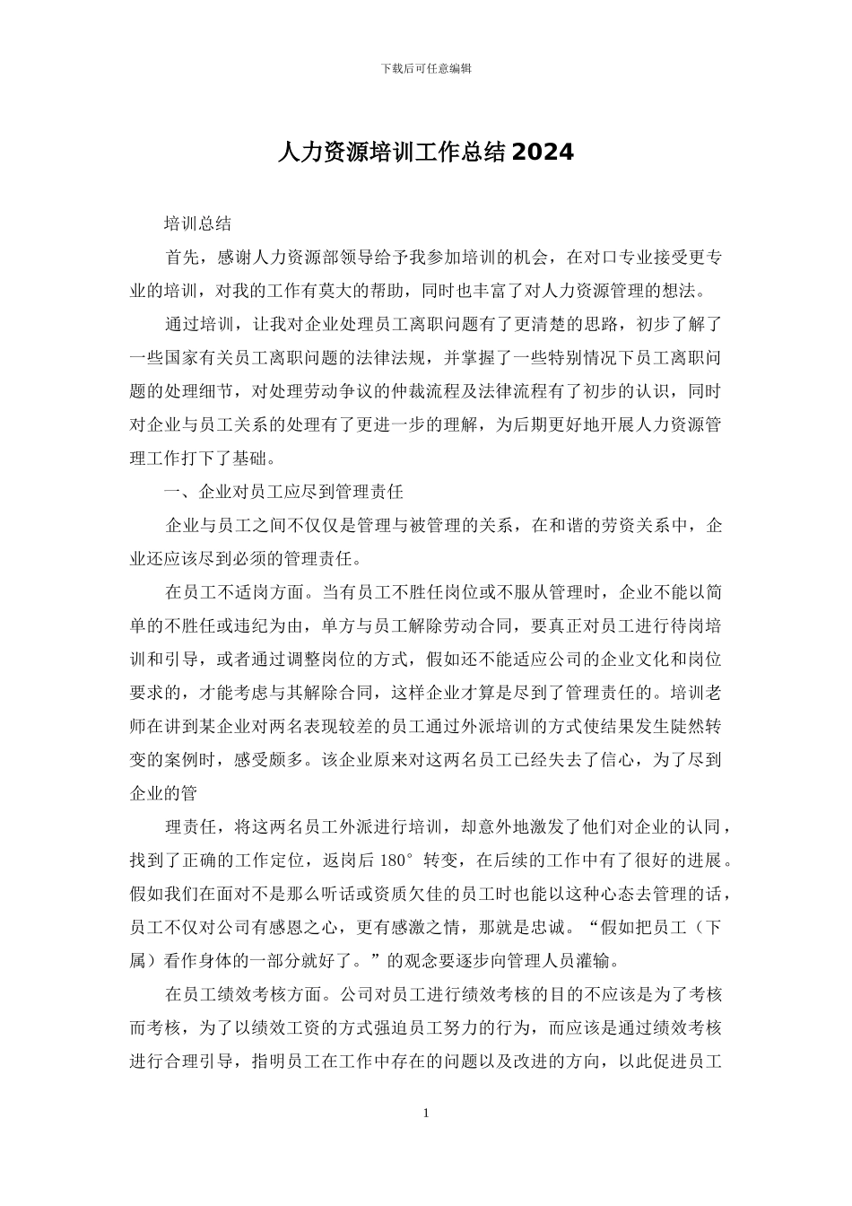 人力资源培训工作总结2024_第1页