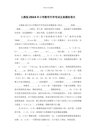 人教版2024年小学数学升学考试全真模拟卷C