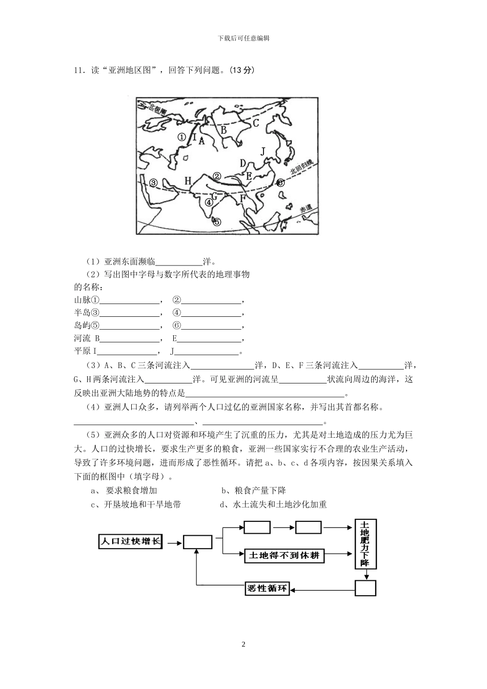 人教版七年级地理下册全册单元试卷及答案_第2页