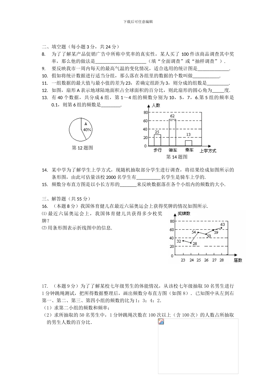 人教版七年级数学下册第十章数据的收集、整理与描述单元检测卷_第2页
