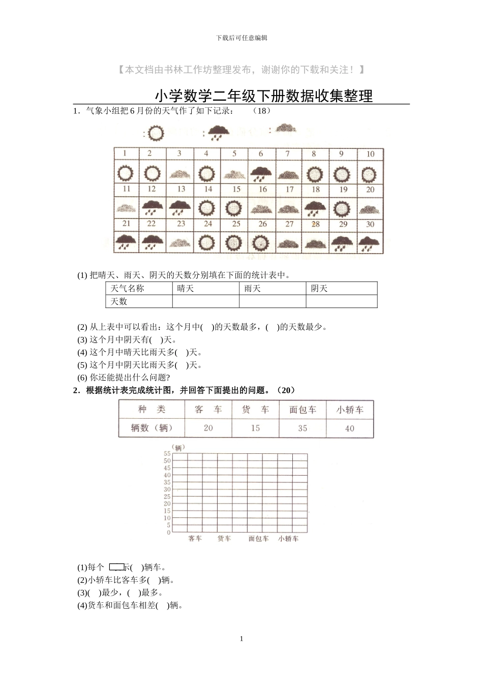 人教版二年级数学下册全册单元考试试题_第1页