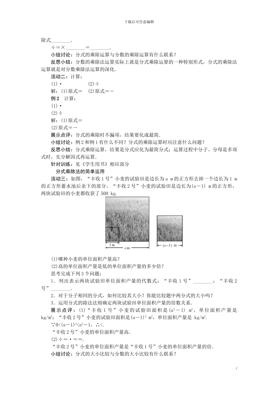 人教版八年级数学上分式的运算教案_第2页