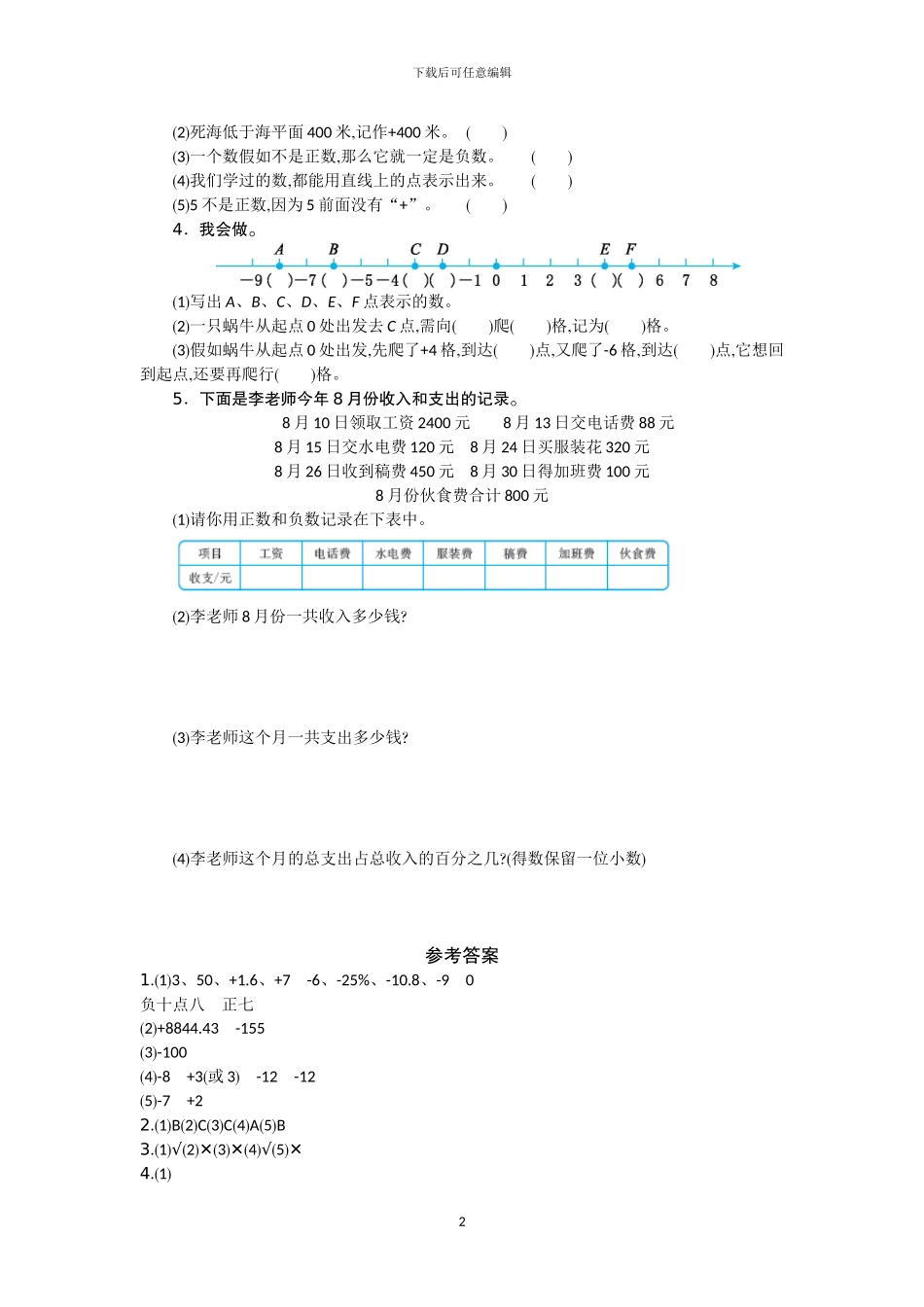 人教版六年级数学下册全册单元测试卷及答案_第2页