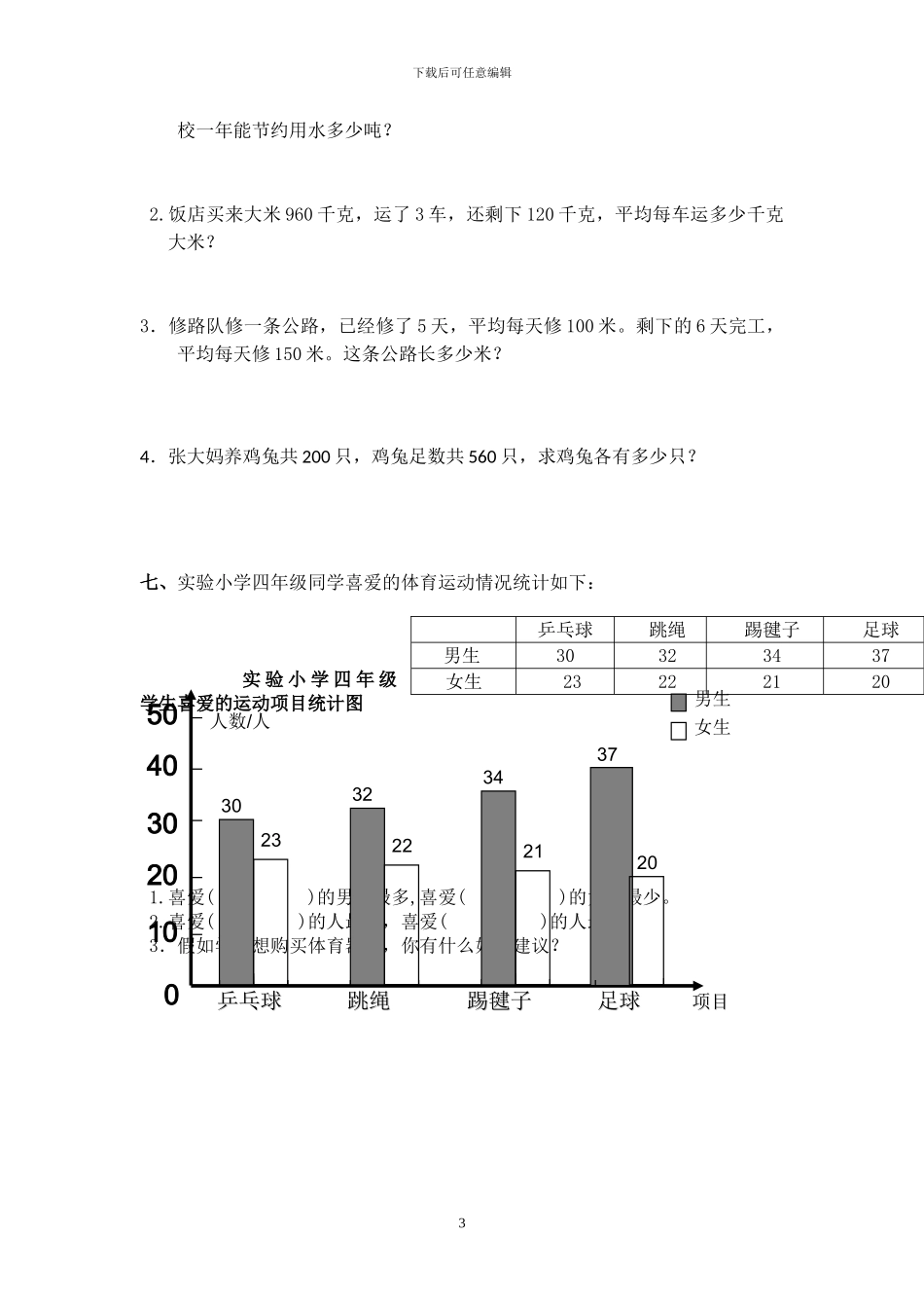 人教版四年级数学下册期末模拟试题_第3页