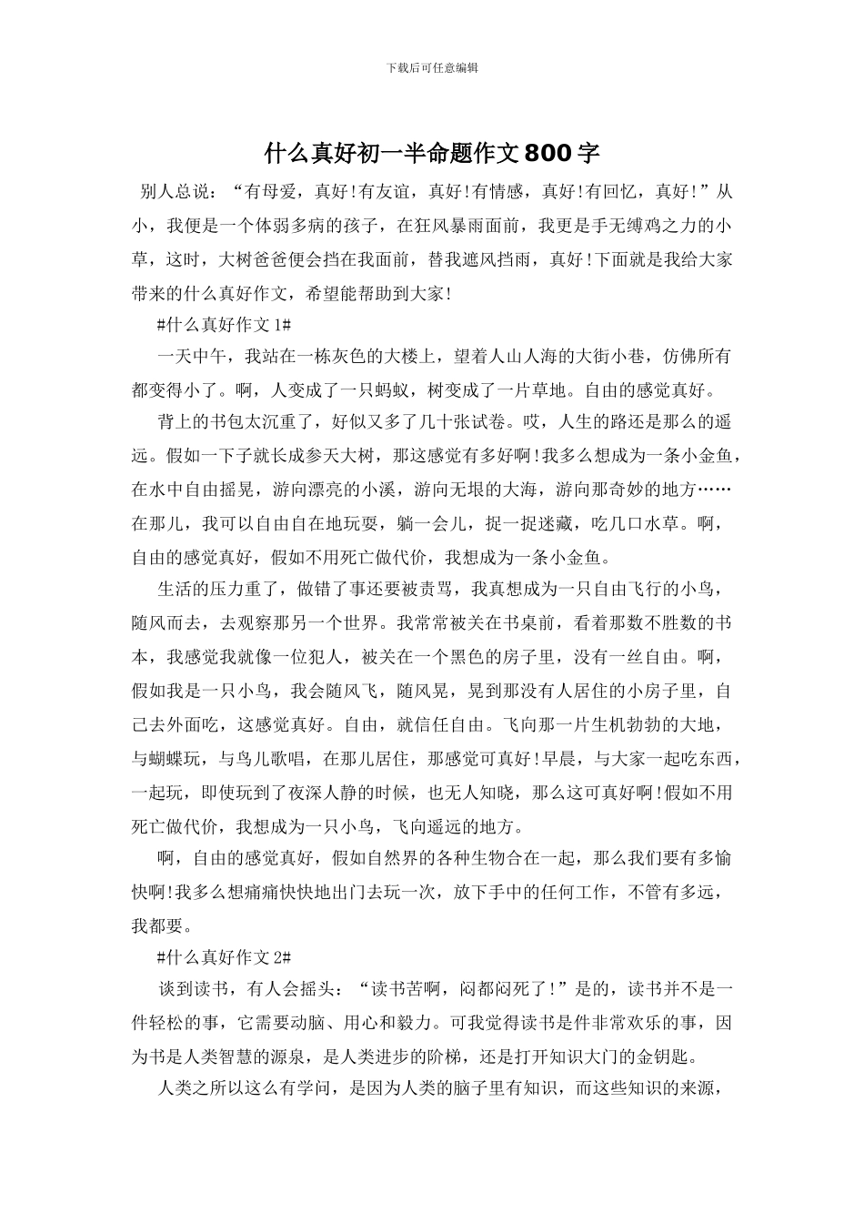 什么真好初一半命题作文800字_第1页