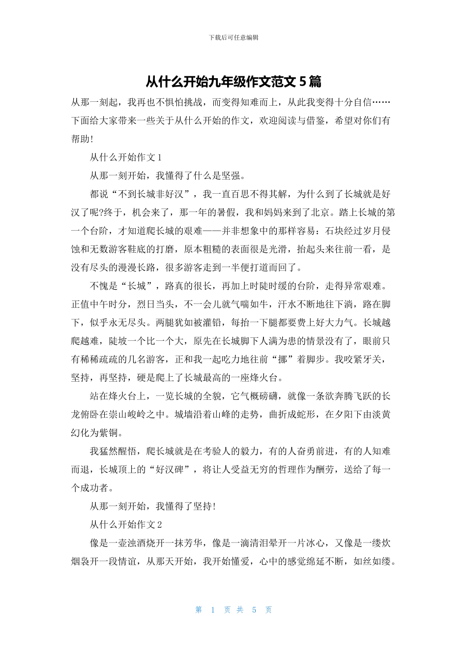 从什么开始九年级作文范文5篇_第1页