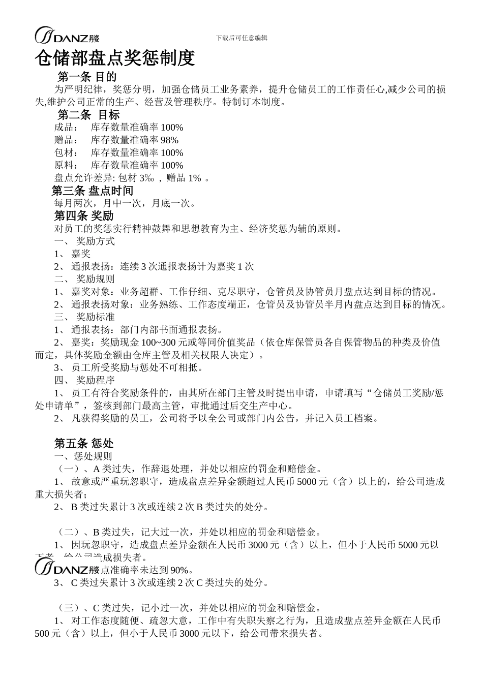 仓储部盘点奖惩制度_第1页