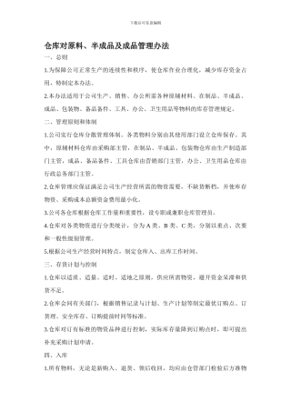 仓库对半成品及成品管理制度