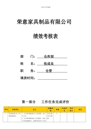 仓库管理绩效考核表-