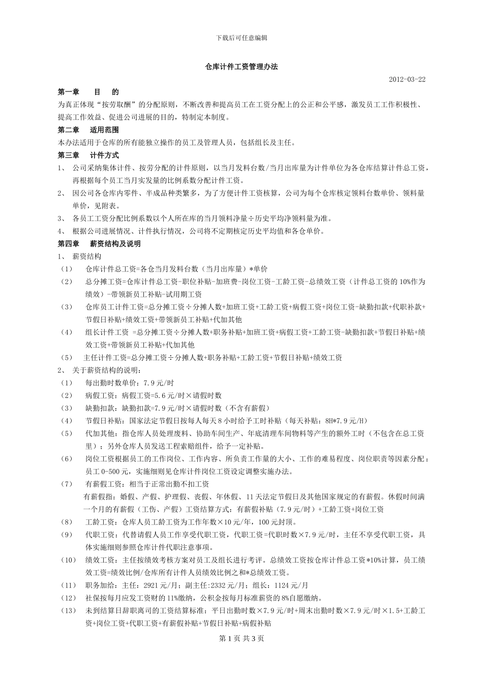 仓库薪资制度之仓库计件工资管理办法_第1页