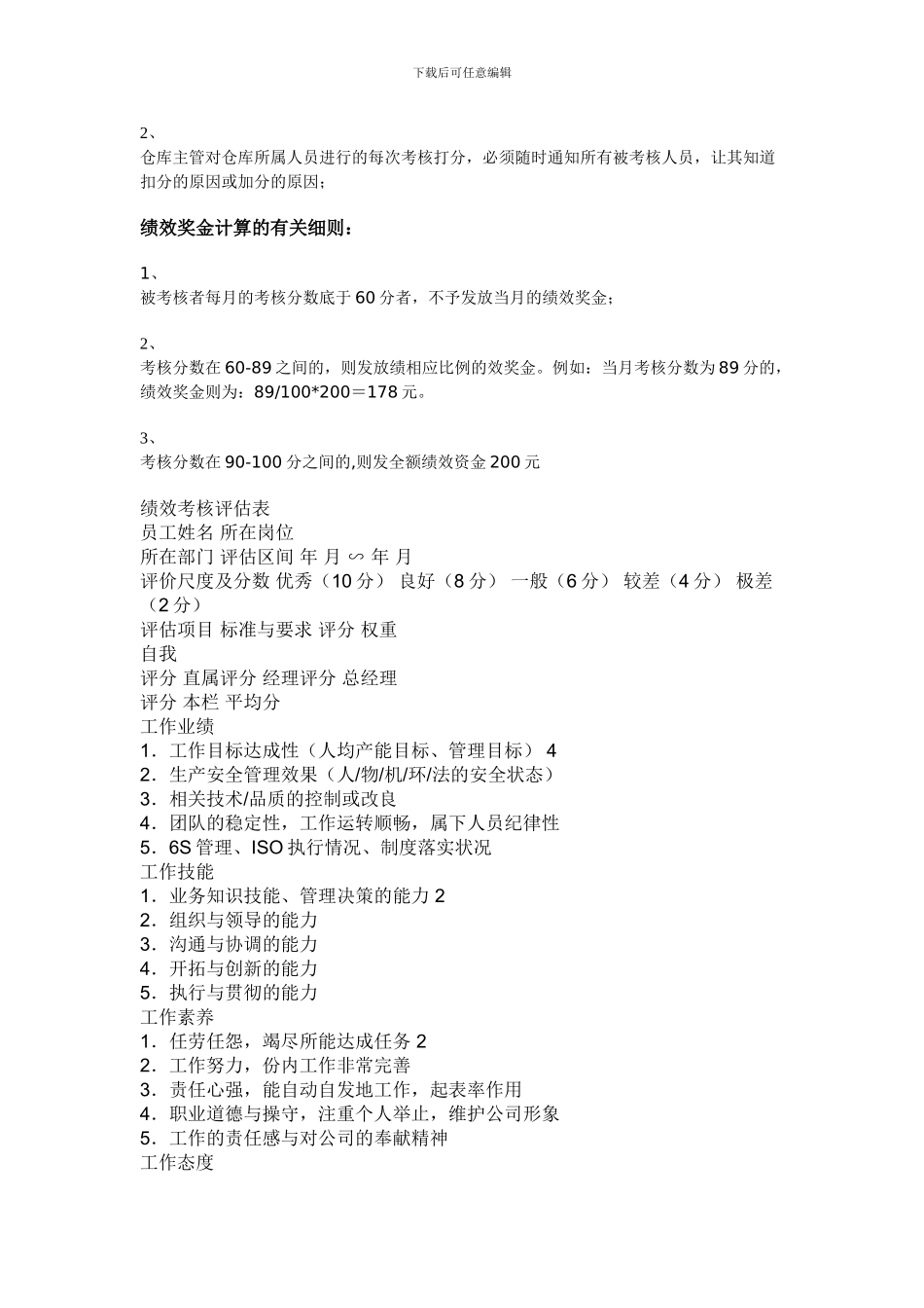 仓库部门员工绩效考核方案_第3页