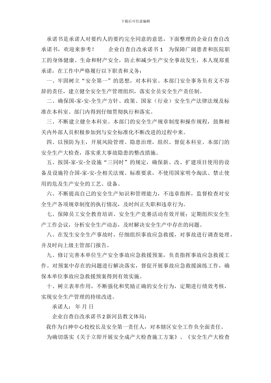 企业自查自改承诺书_第2页