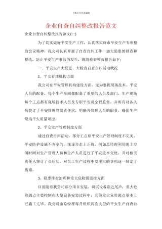 企业自查自纠整改报告范文-1