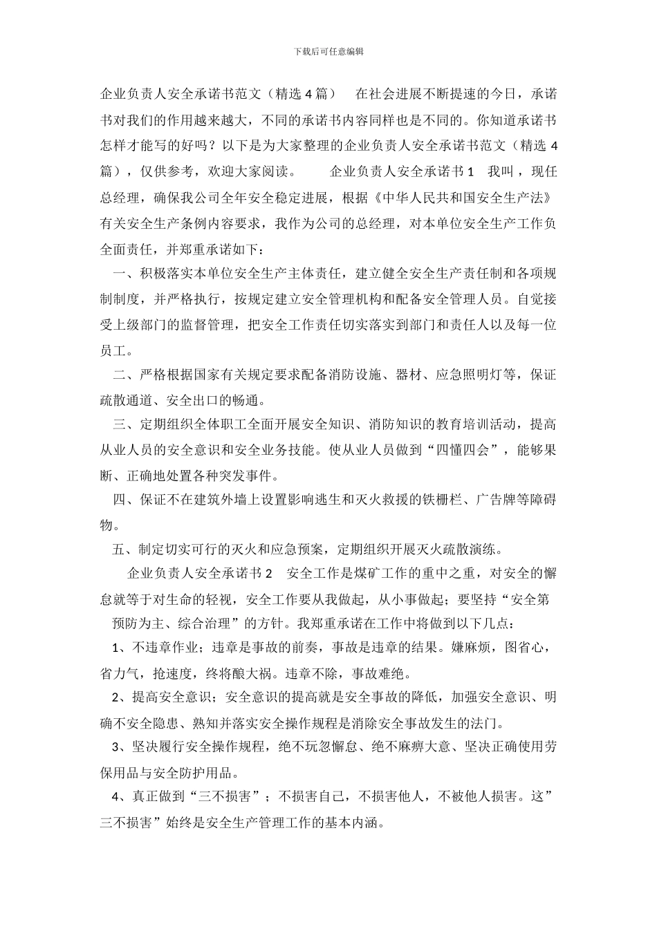 企业负责人安全承诺书_第2页