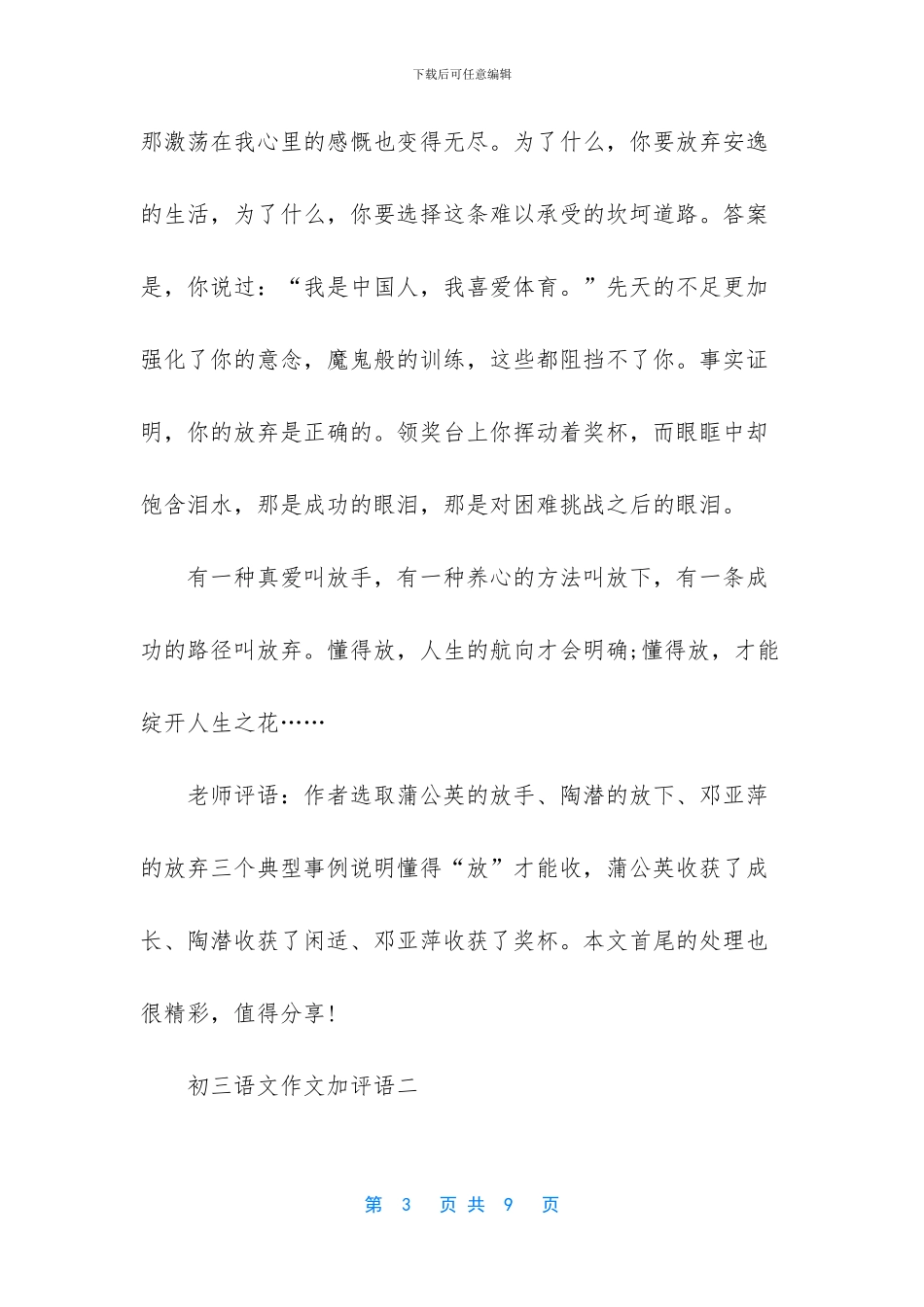 优美作文加评语-初三语文作文加评语_第3页