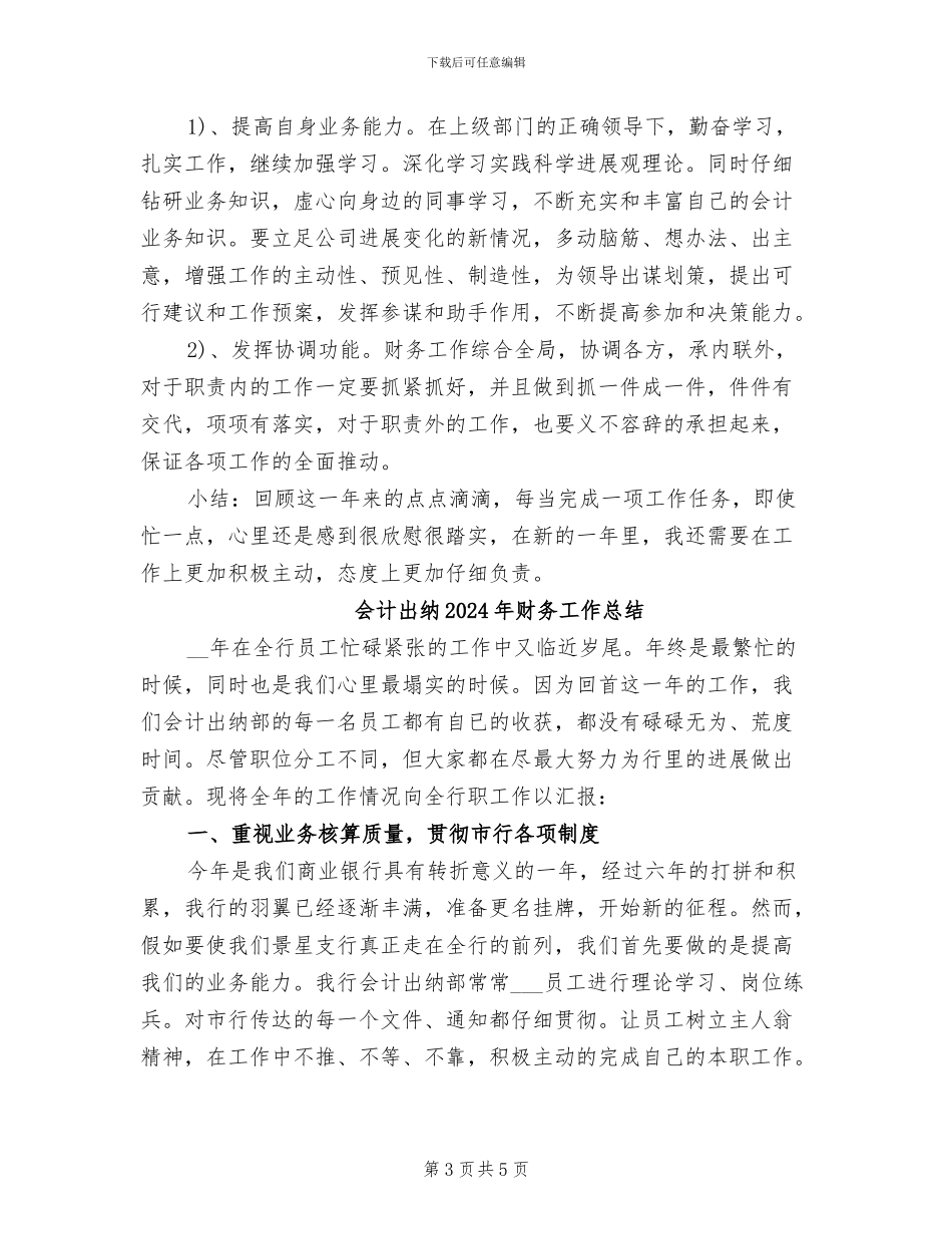 会计出纳2024年度工作总结及下年度计划_第3页