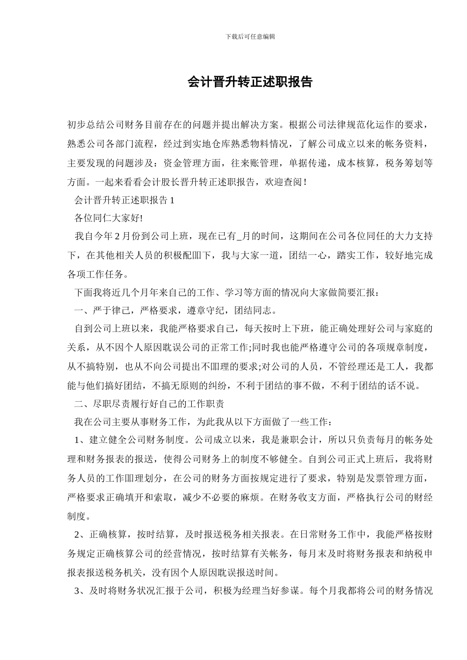 会计晋升转正述职报告_第1页