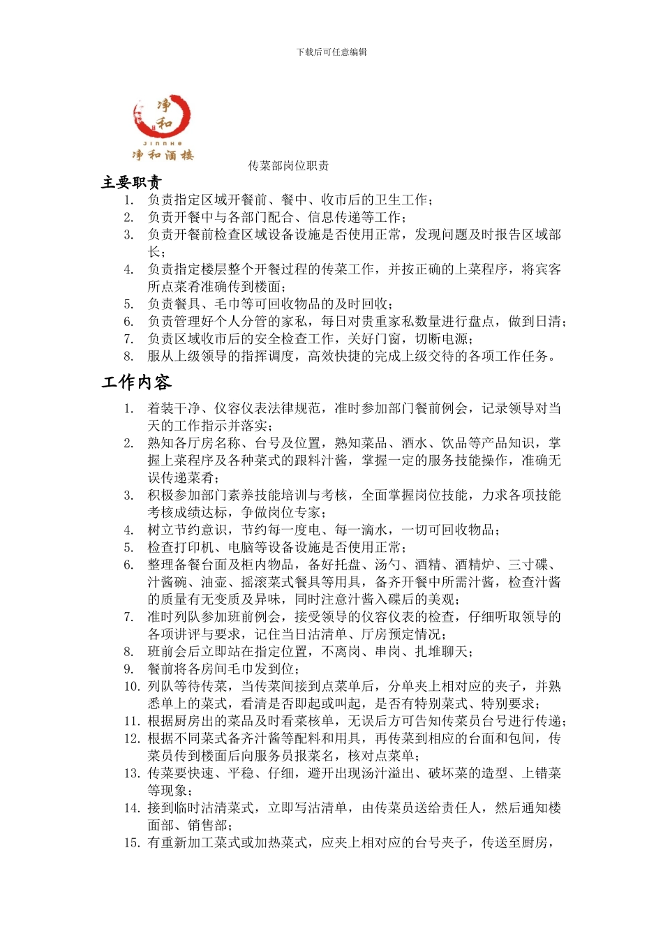 传菜员岗位职责_第1页