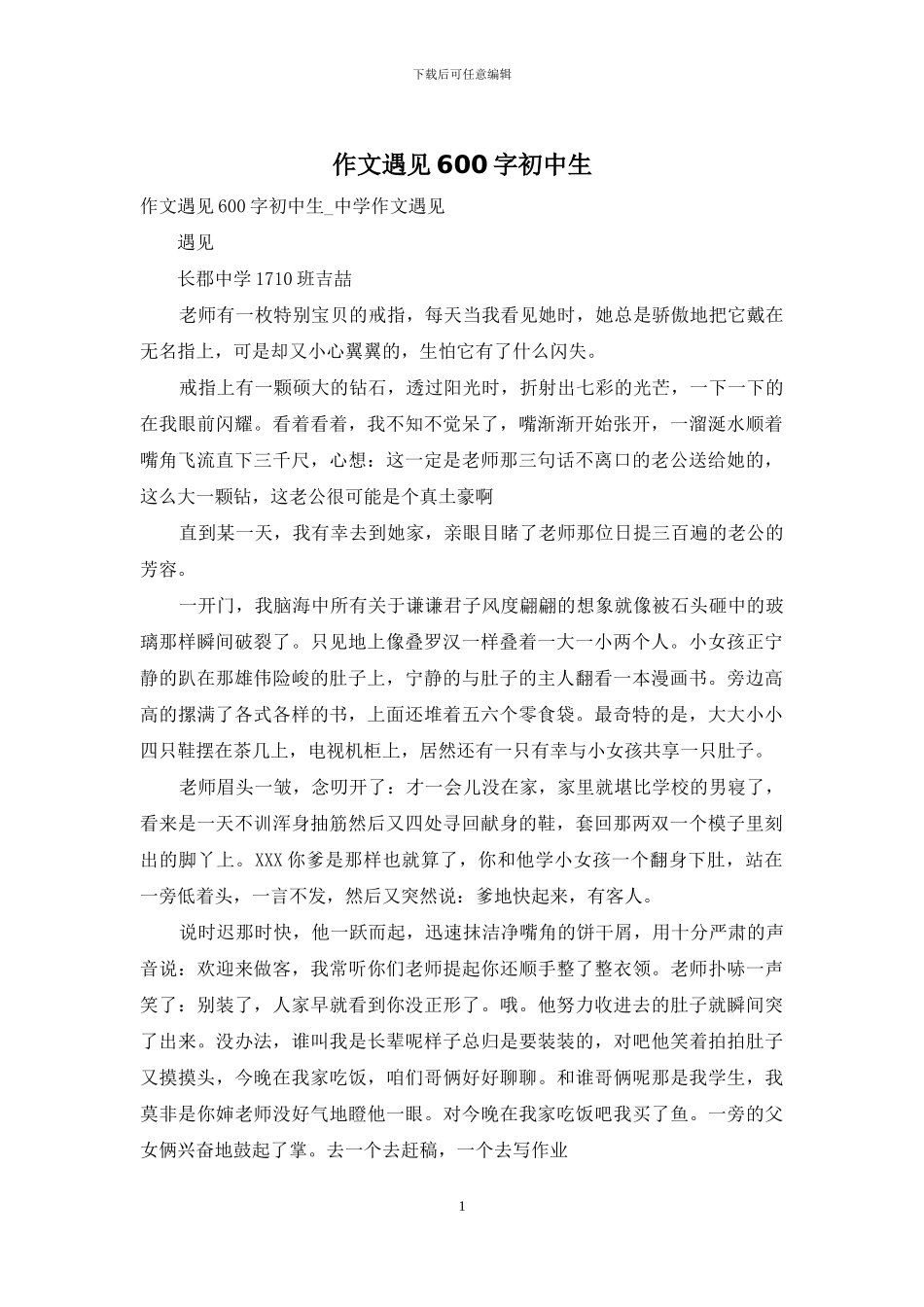 作文遇见600字初中生-1_第1页
