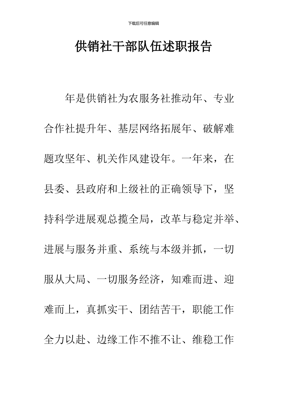 供销社干部队伍述职报告_第1页