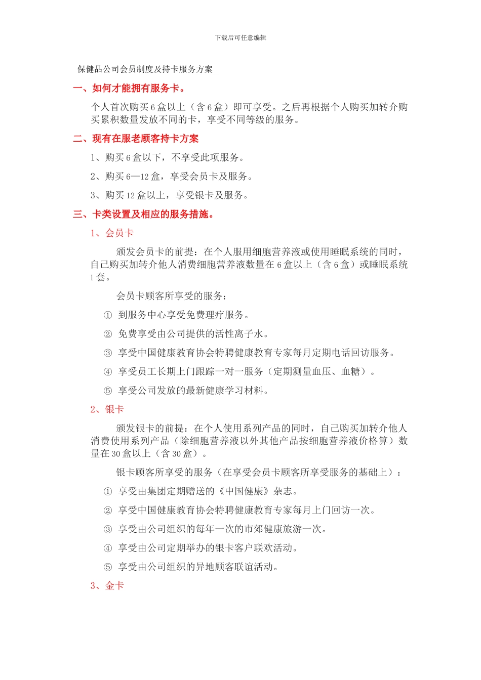 保健品公司会员制度及持卡服务方案_第1页