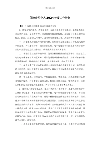 保险公司个人2024年度工作计划