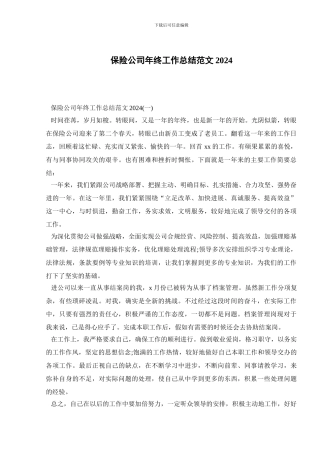 保险公司年终工作总结范文2024