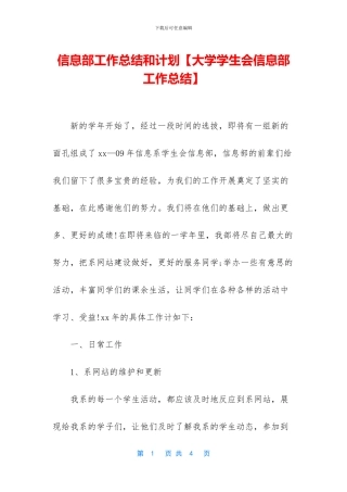 信息部工作总结和计划