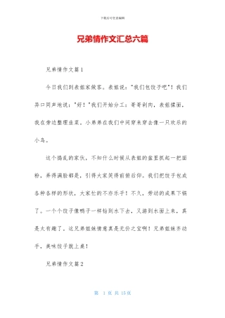 兄弟情作文汇总六篇