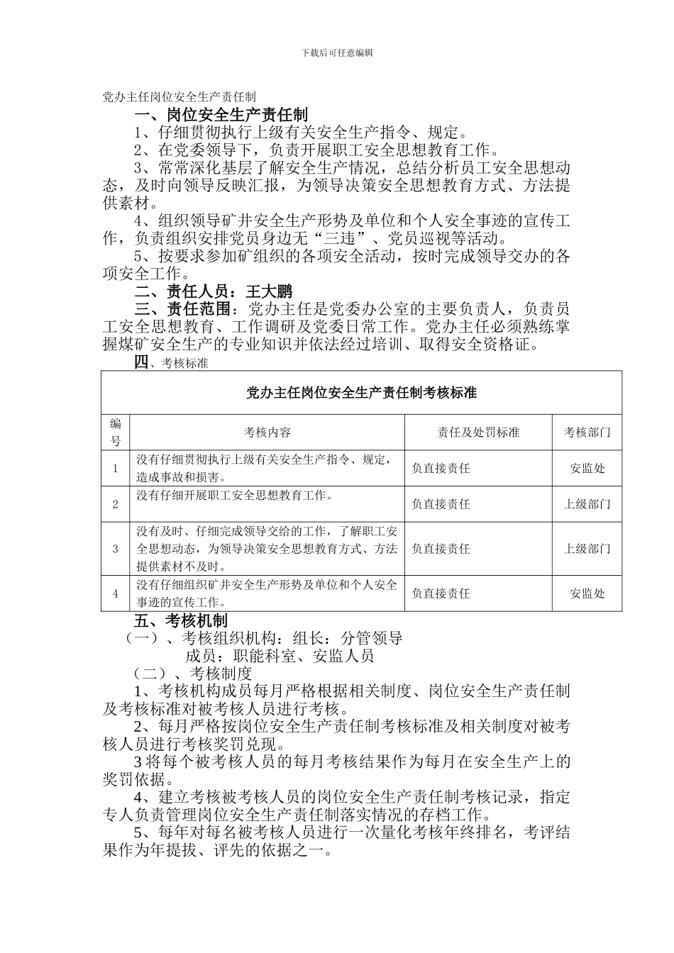 党办主任岗位安全生产责任制._第1页