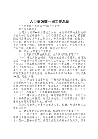 人力资源部一周工作总结