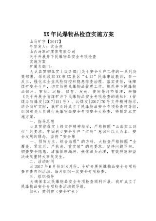 XX年民爆物品检查实施方案