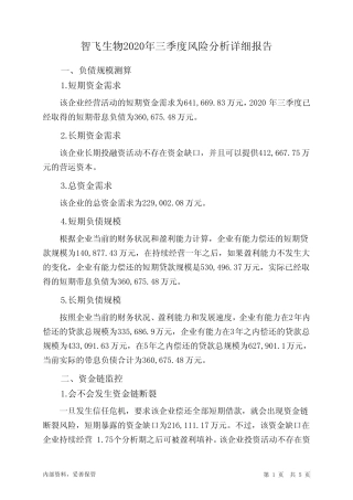 智飞生物2020年三季度财务风险分析详细报告