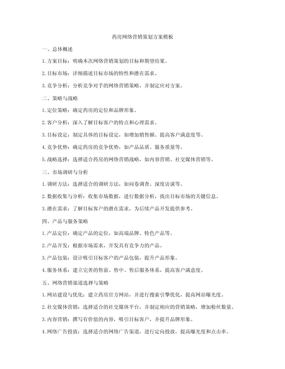 药房网络营销策划方案模板_第1页