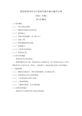 政府投资项目可行性研究报告编写通用大纲(2023 年版)格式