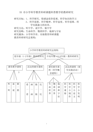 小学科学教育科研课题科普教学的教研研究