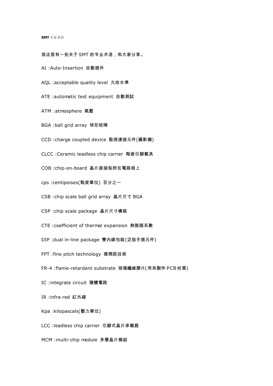 SMT专业术语_第1页