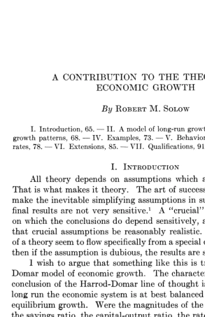 solow1956对经济增长理论的一个贡献