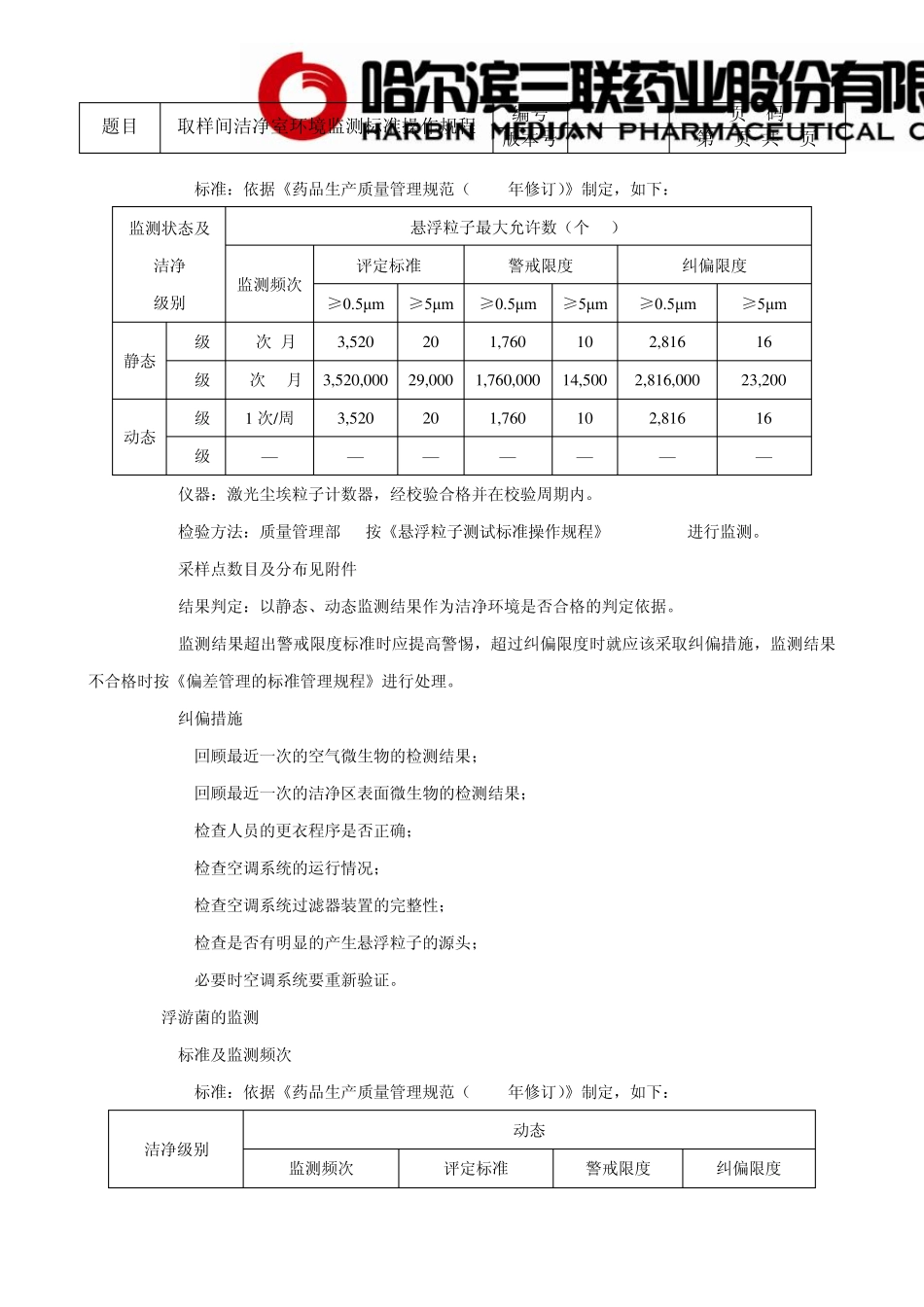 SOPQ202601取样间洁净室环境监测标准操作规程_第3页