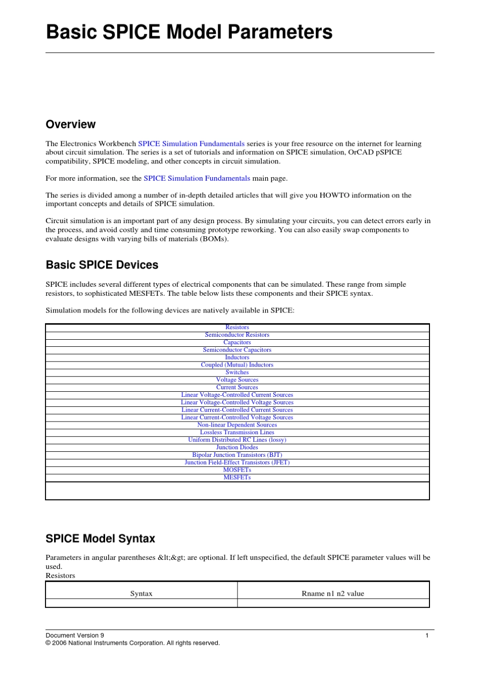 SPICE基本模型参数_第1页