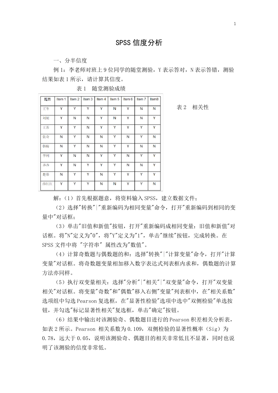 SPSS信效度难度区分度分析举例_第1页