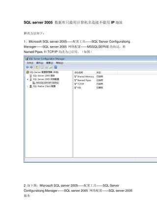 SQLserver2005数据库只能用计算机名连接不能用IP地址