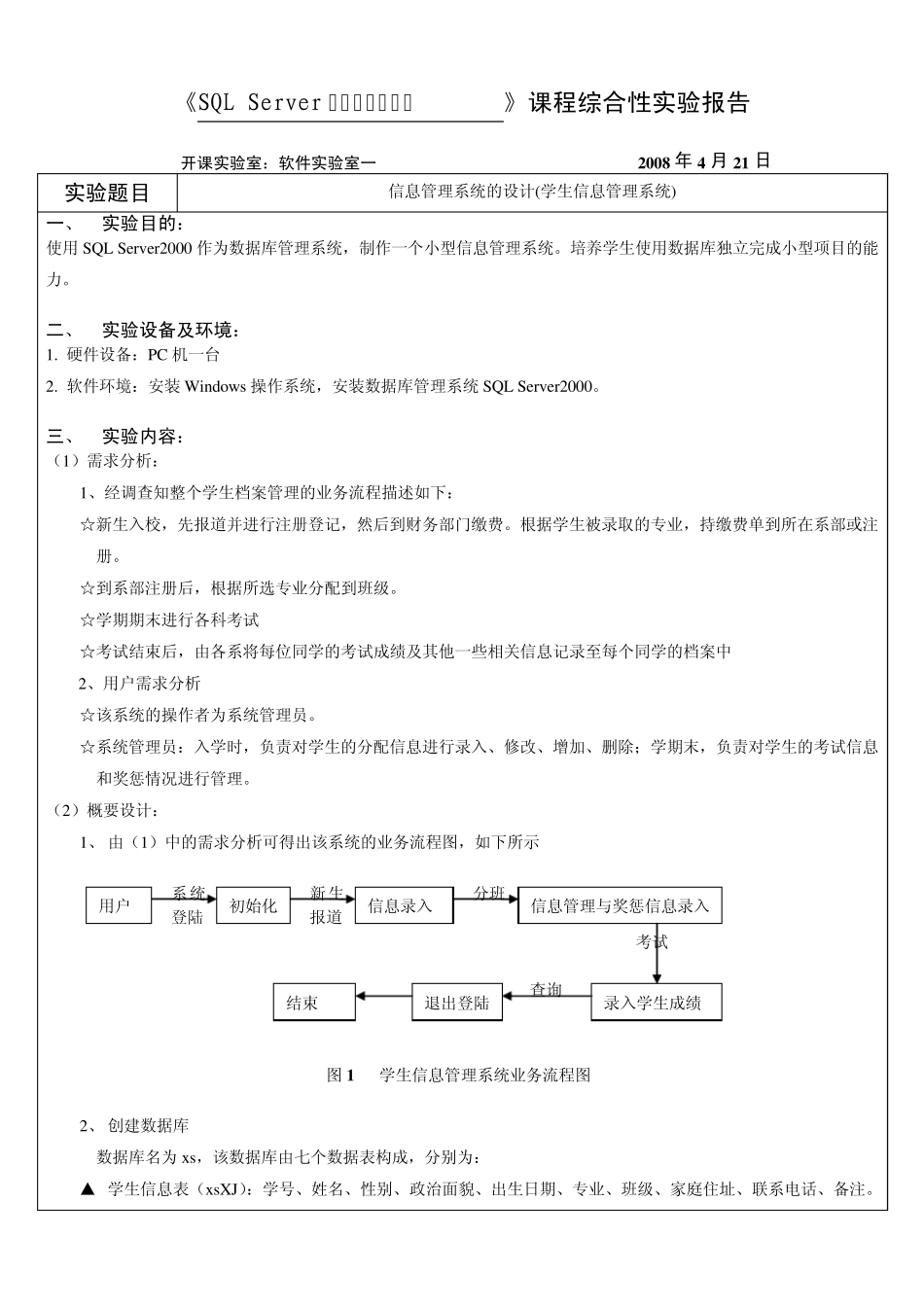 sqlserver实验报告_第1页